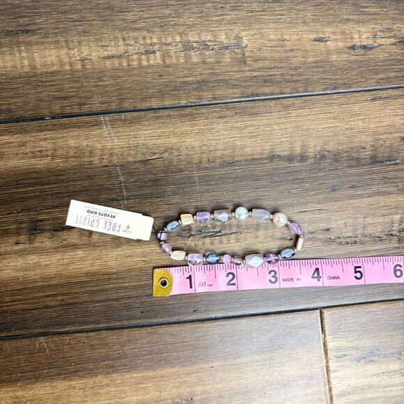 NWT Free Spirit Peyote Bird Purple & Silver Beaded Stretchy Bracelet Pearl - Picture 6 of 6